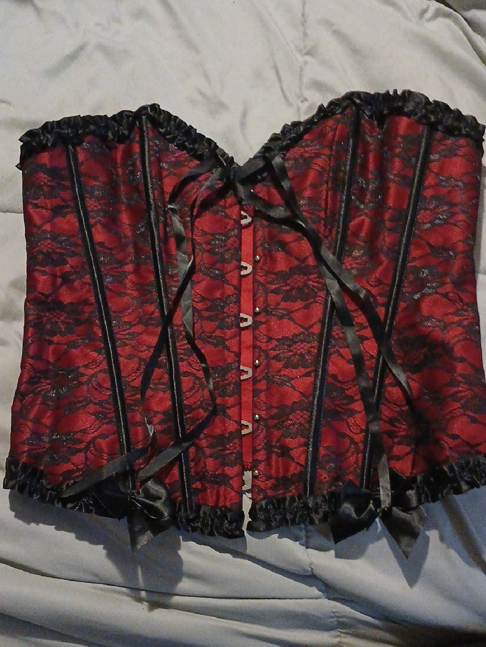 SHEIN Red and Black Lace Corset Bustier